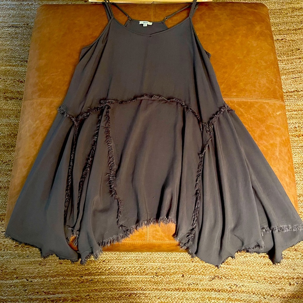 Kori America Dark Sage Green Jagged Hem Dress